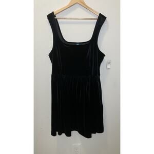 Old Navy XXL Velvet Above Knee Black Dress Square Neck Sleeveless Pockets Goth